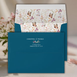 Elegant Blue Boho Wildflowers Wedding Address Envelope
