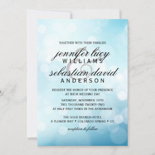 Elegant Blue Bokeh Light Chic Wedding Invitation