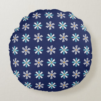 Elegant Blue Botanical Accent Motif Round Pillow