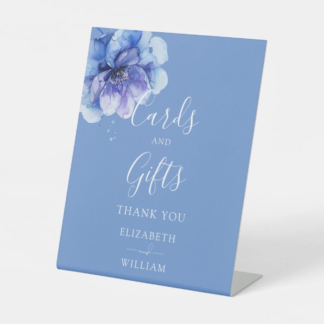 Elegant Blue Botanical Floral Cards And Gifts Pedestal Sign (Front)