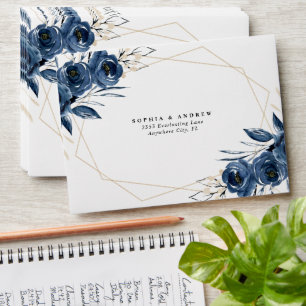 Elegant Blue Botanical Floral Monogram Wedding Envelope