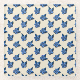 Elegant Blue Botanical Floral Pattern Notebook Vin Glass Coaster