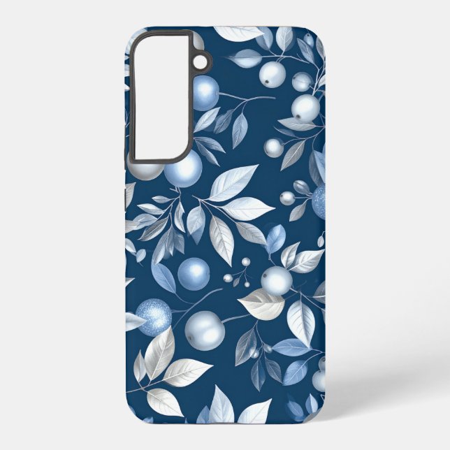 Elegant Blue Botanical Floral Pattern Samsung Galaxy S22+ Case (Back)