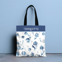 Elegant Blue Botanical Floral Personalised Name