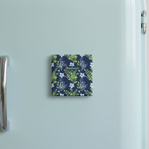 Elegant Blue Botanical Watercolor Floral Pattern Magnet