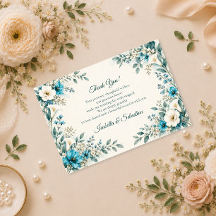 Elegant Blue Botanical Wedding Thank You Card