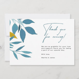 Elegant Blue Botanical Wedding Thank You Card