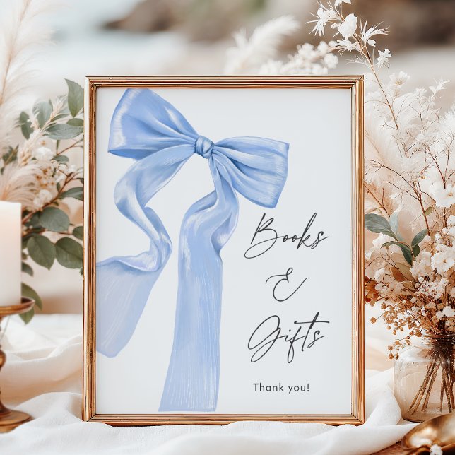 Elegant Blue Bow Baby Shower Books and Gifts Poster (Creator Uploaded)