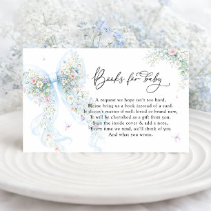 Elegant Blue Bow Baby Shower Books For Baby  Enclosure Card