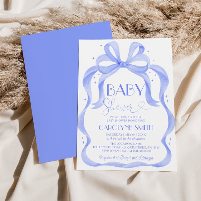 Elegant Blue Bow Baby Shower Boy Invitation (Creator Uploaded)