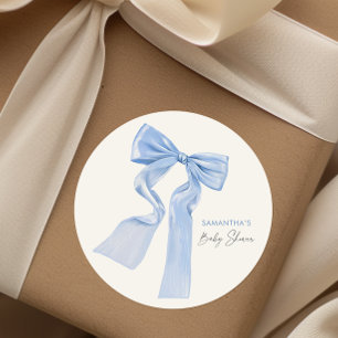 Elegant Blue Bow Baby Shower Classic Round Sticker