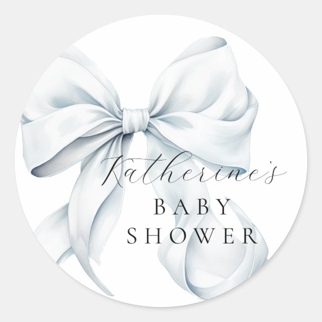 Elegant Blue Bow Baby Shower Classic Round Sticker (Front)