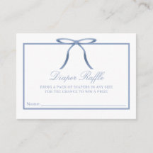 Elegant Blue Bow Baby Shower Diaper Raffle Card