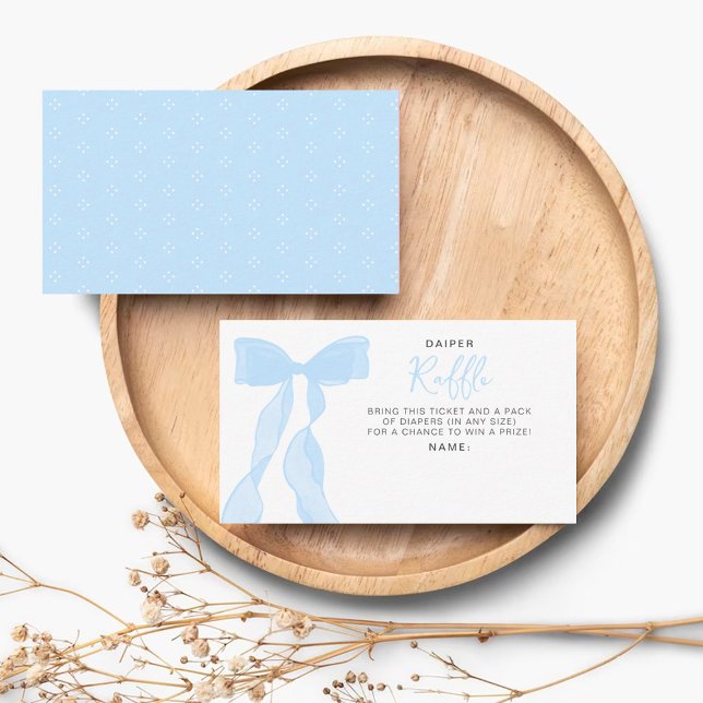 Elegant Blue Bow Baby Shower Diaper Raffle Ticket Enclosure Card (Creator Uploaded)
