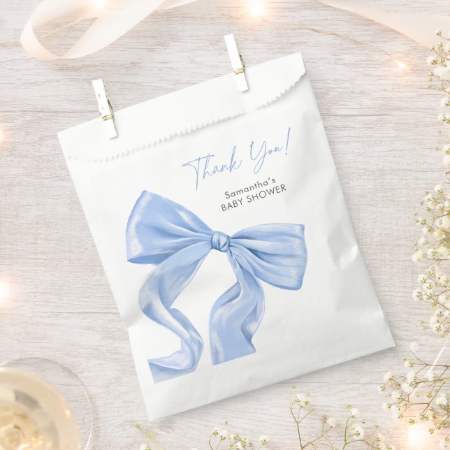 Elegant Blue Bow Baby Shower Favour Bags (Clipped)