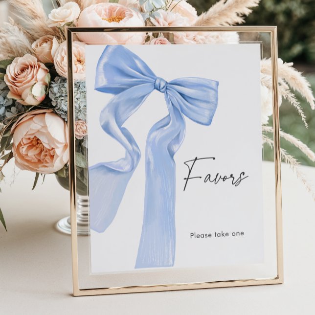 Elegant Blue Bow Baby Shower Favours Poster (Creator Uploaded)