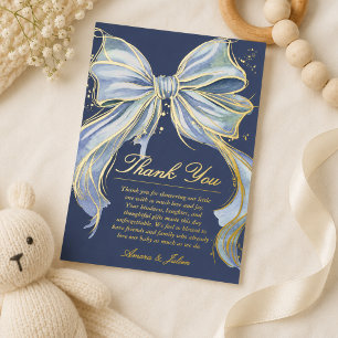 Elegant Blue Bow Baby Shower Foil Thank You Card