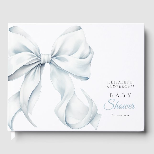 Elegant Blue Bow Baby Shower Guest Book (Front)