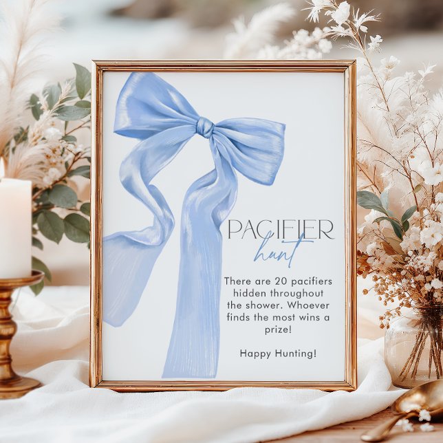 Elegant Blue Bow Baby Shower Pacifier Hunt Poster (Creator Uploaded)
