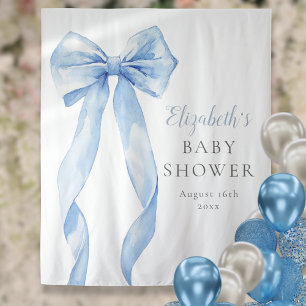 Elegant Blue Bow Baby Shower Photo Backdrop Tapestry
