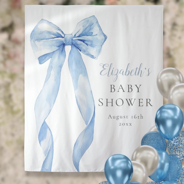 Elegant Blue Bow Baby Shower Photo Backdrop Tapestry (Elegant Blue Bow Baby Shower Photo Backdrop)