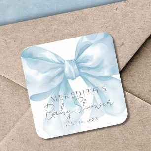 Elegant Blue Bow Baby Shower Square Sticker