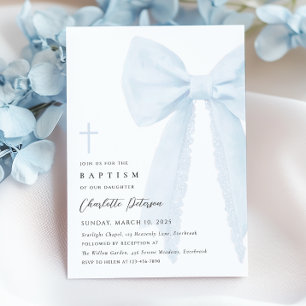Elegant Blue Bow Baptism Invitation