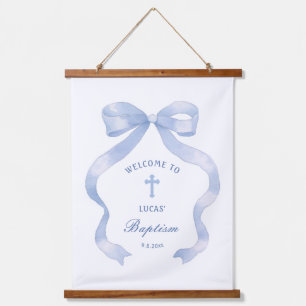 Elegant Blue Bow Baptism Welcome Hanging Tapestry