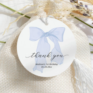 Elegant Blue Bow Birthday Thank you Favour Tags