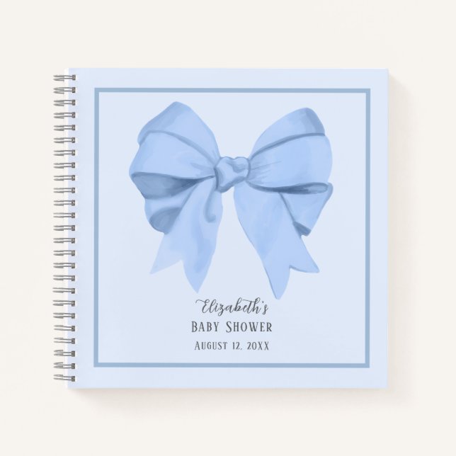 Elegant Blue Bow Boy Baby Shower Guest Book (Front)