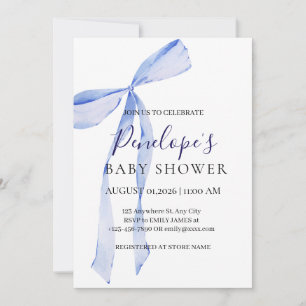 Elegant Blue Bow Boy Baby Shower Invitation