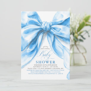Elegant Blue Bow Boy Baby Shower Invitation