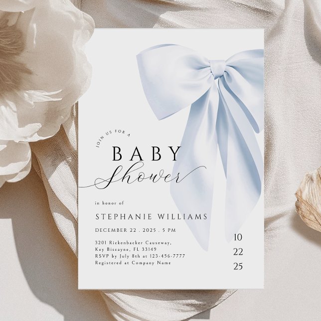Elegant Blue Bow Boy Baby Shower Invitation (Creator Uploaded)