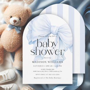 Elegant Blue Bow Boy Baby Shower Invitation