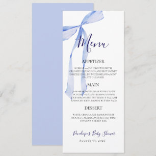 Elegant Blue Bow Boy Baby Shower Menu Card