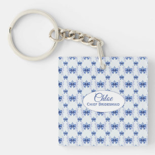 Elegant Blue Bow Bridal Shower Key Ring