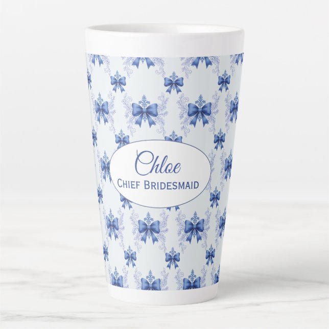 Elegant Blue Bow Bridal Shower Latte Mug (Front)