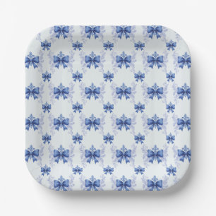 Elegant Blue Bow Bridal Shower Paper Plate