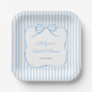 Elegant Blue Bow Bridal Shower Party Paper Plate
