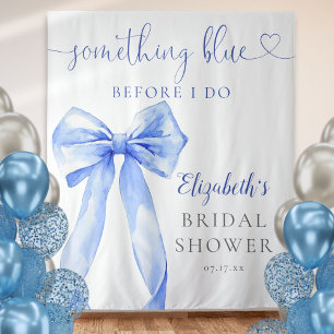 Elegant Blue Bow Bridal Shower Photo Backdrop Tapestry