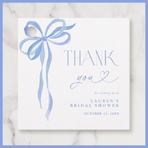Elegant Blue Bow Bridal Shower Script Thank You Favour Tags