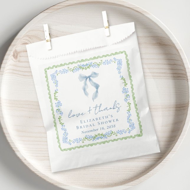 Elegant Blue Bow Bridal Shower Thank You Favour Bags (Elegant Blue Bow Bridal Shower Thank You Favor Bag)