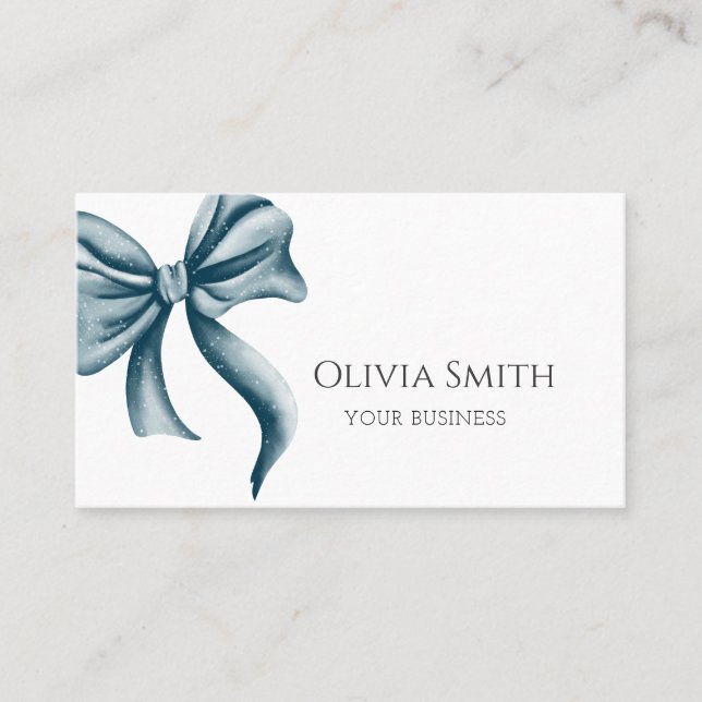 Elegant Blue Bow Business Card (Front)