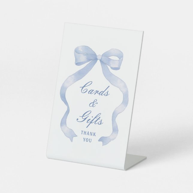 Elegant Blue Bow Cards & Gifts Pedestal Sign (Front)