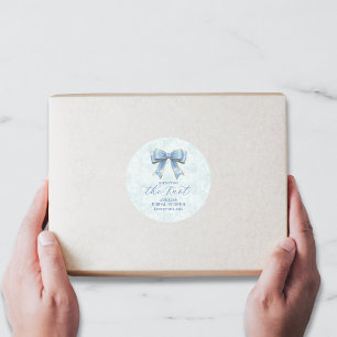 Elegant Blue Bow Engagement Party Invitation Classic Round Sticker