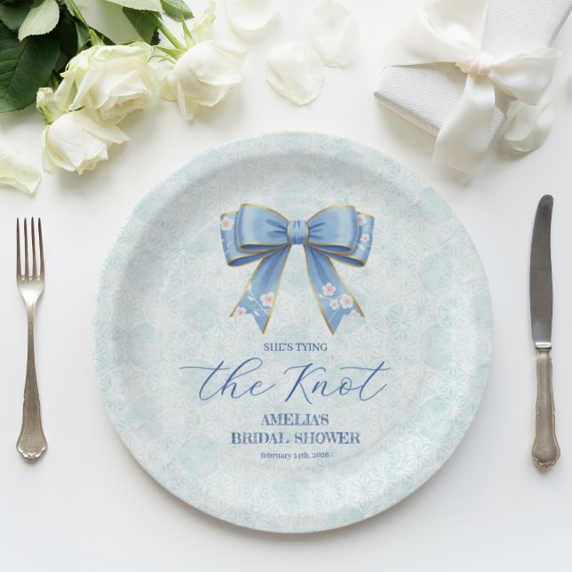 Elegant Blue Bow Engagement Party Invitation Paper Plate (Creator Uploaded)