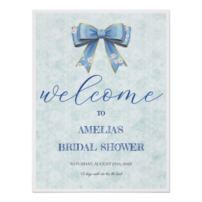 Elegant Blue Bow Engagement Party Invitation Poster (Front)
