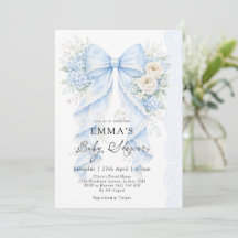 Elegant Blue Bow Floral Baby Shower
