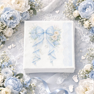 Elegant Blue Bow Flower Lace Boy Baby Shower Napkin