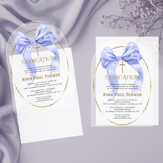 Elegant Blue Bow Gold Boy Dedication Transparent Acrylic Invitations